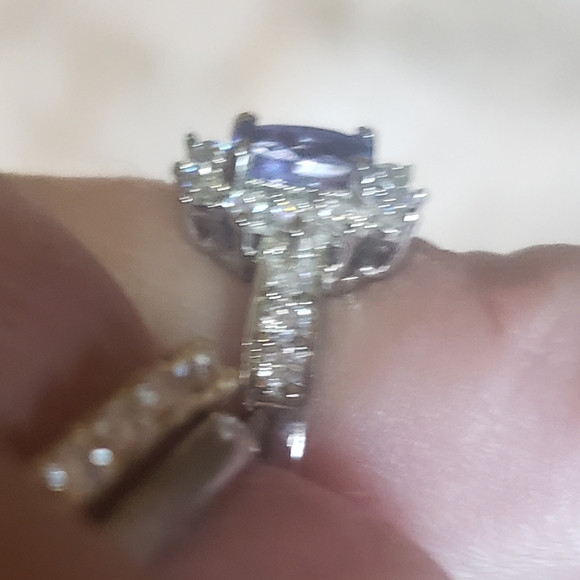 Spectacular Tanzanite Moissanite Sunburst Platinum over Sterling Silver Ring - Picture 6 of 10